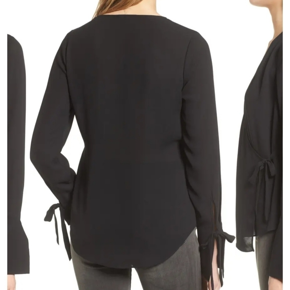 Trouve black sheer‎ long sleeve wrap top - Picture 2 of 10